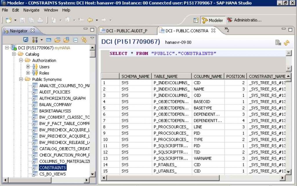 Na imagem vê-se a interface do sap hana, para exemplificar o que é uma tabela em banco de dados.